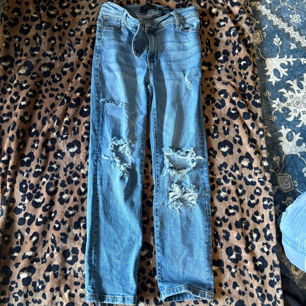 Kendall & Kylie Blue Straight Leg Jeans with Distressed Details